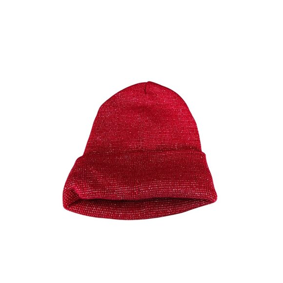 Red Metallic Knit Beanie Hat - Picture 5 of 7
